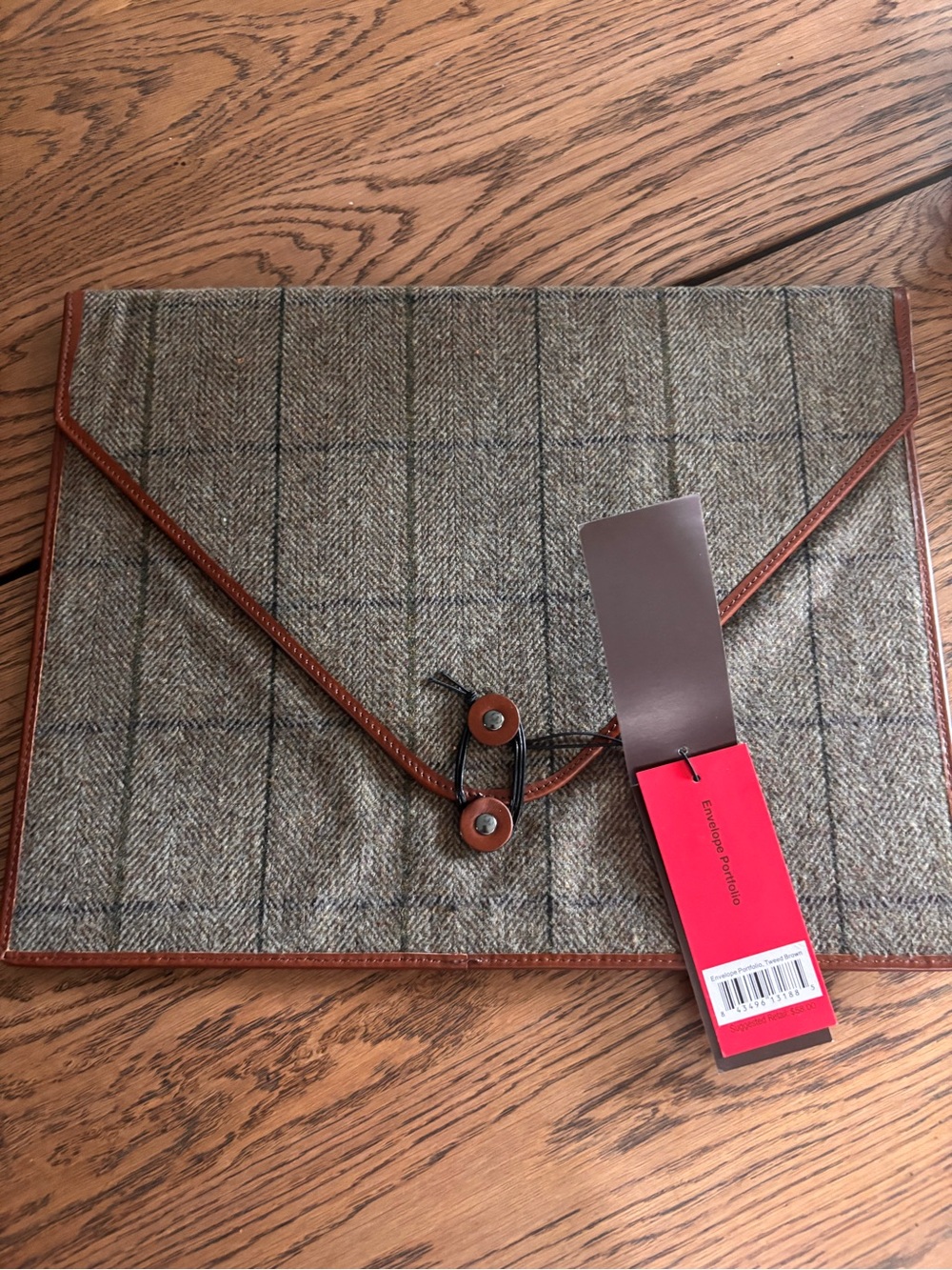Herringbone Tweed Laptop Envelope with Brown Leather Trim